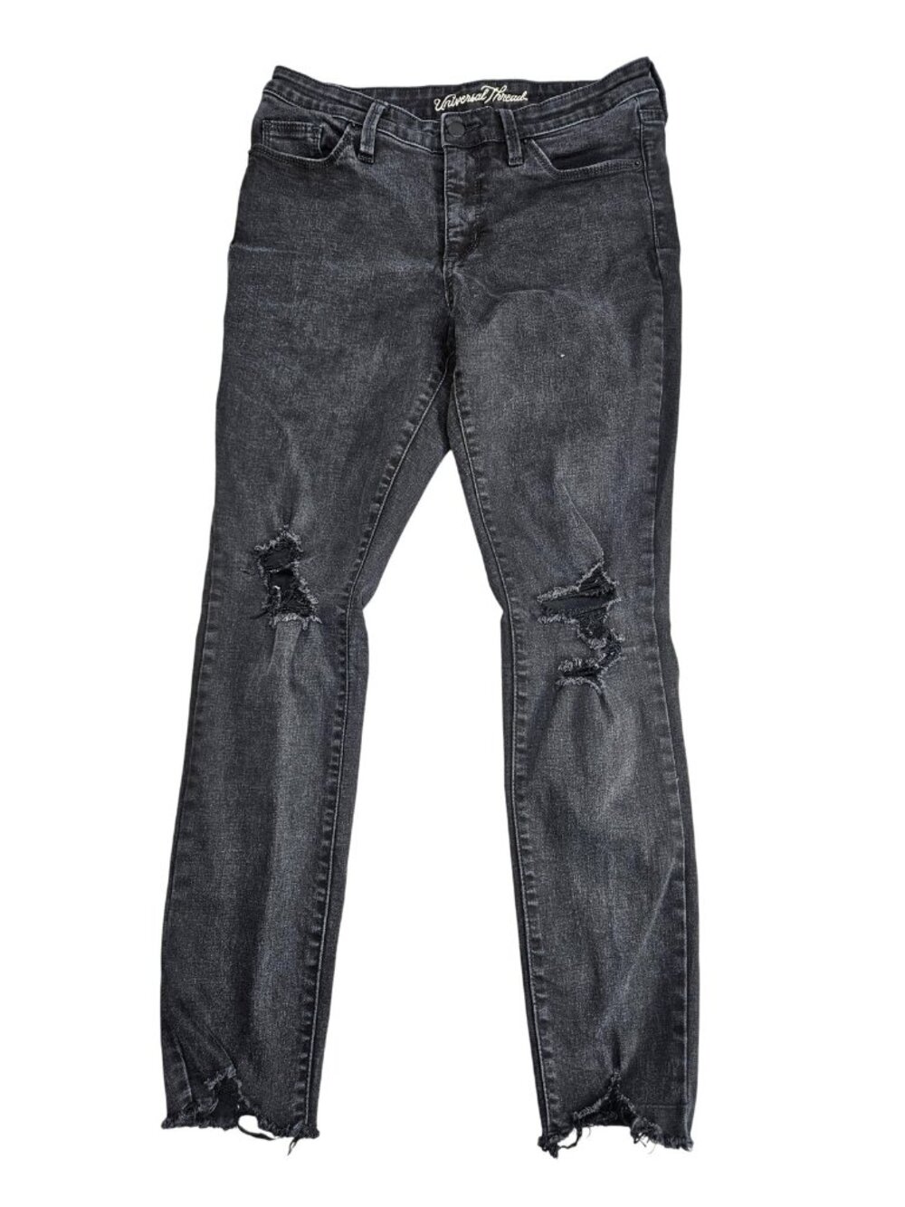 Universal Thread Mid Rise Skinny Jeans Womens 6/28R Charcoal Wash Distressed